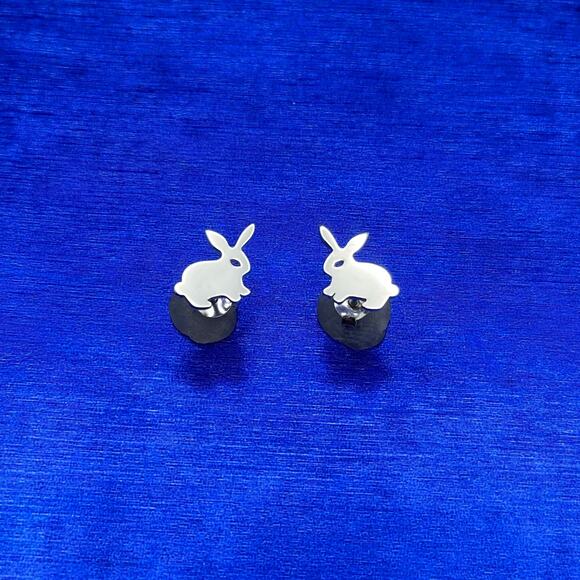 Sterling Silver Bunny Post Earrings, Silver Small Bunny Post Earrings - Picture 3 of 3